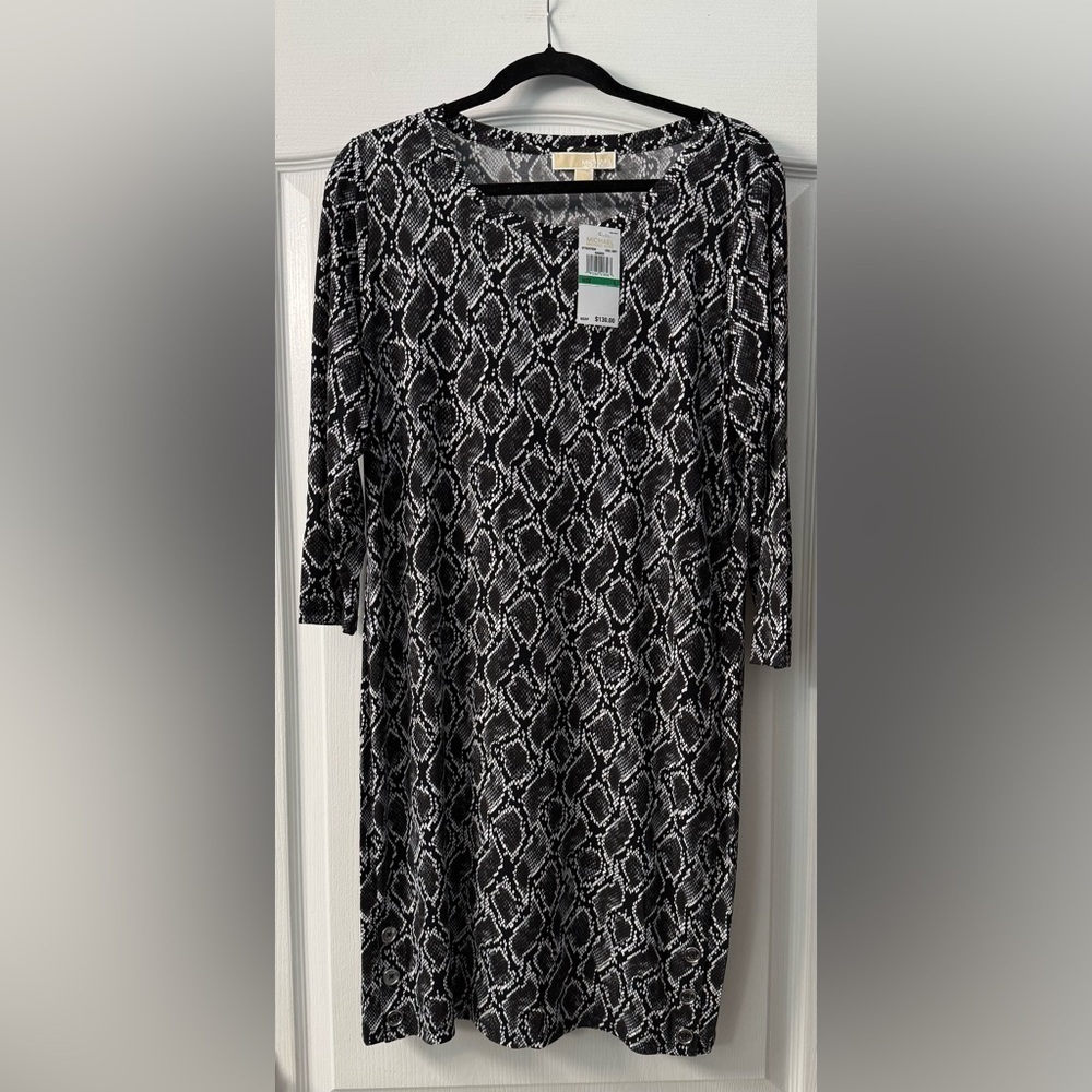 Michael Kors Womens Black White Grey Snake Pattern Dress